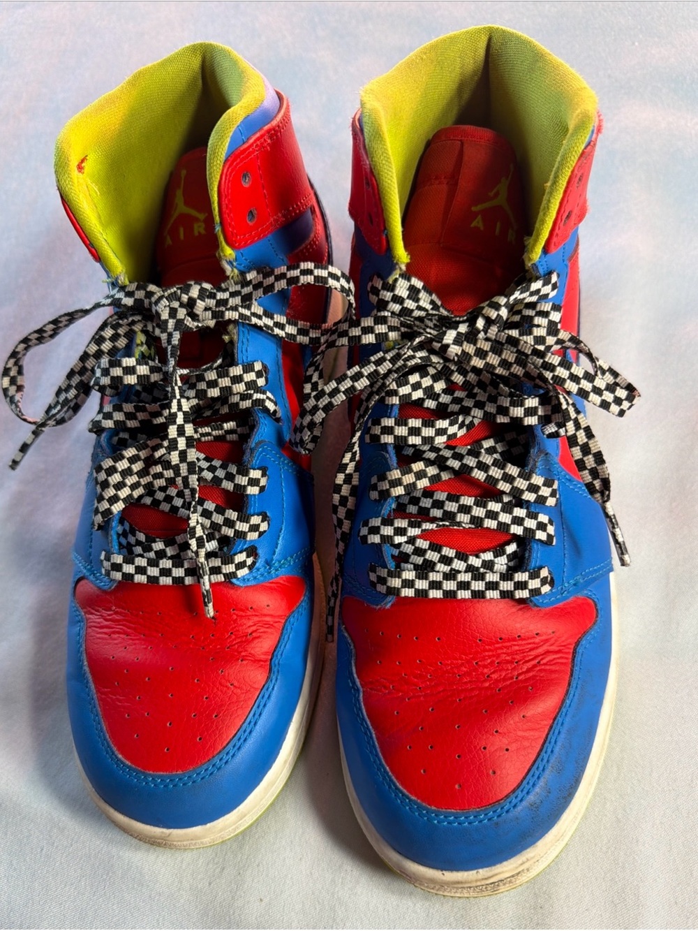 Jordan Kids High-Top Sneakers in Red, Blue & Yellow-Green 6.5 Y
